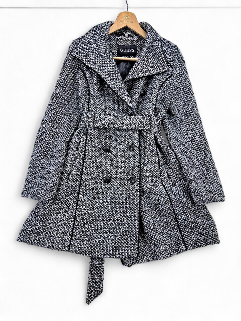 GUESS Tweed Belted Trench Coat - Women's M